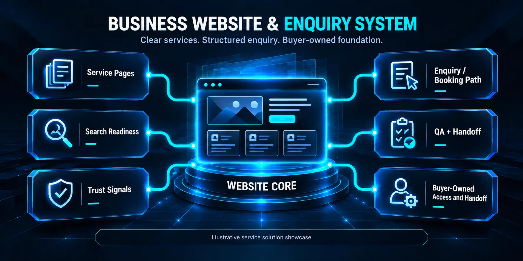 Conceptual diagram of a business website and structured enquiry system.